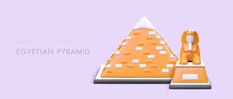 3D Egyptian pyramid with sphinx. Detailed realistic image. Pyramid with painted bricks vector