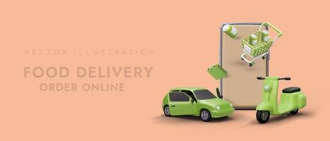 Delivery of food and drinks. Online ordering service. Services of transportation of grocery sets vector