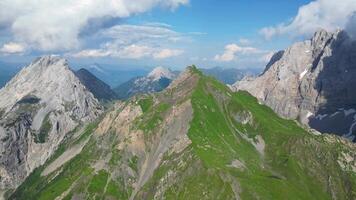 Aerial view of different mountain peaks. Hiking lifestyle. Adventurous life. Travel the world video