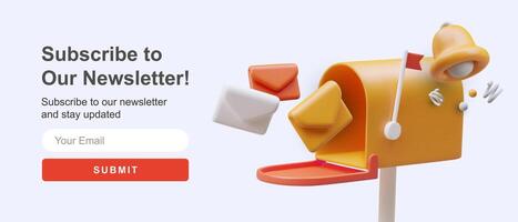 Opened 3D mailbox. Bright color subscription design template vector