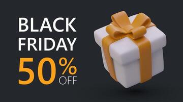 Creative promotion banner with 3d gift box on black background. Web page for online store vector