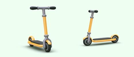 3d scooters desde diferente anglos. Tres dimensional imagen de moderno personal vehículo vector