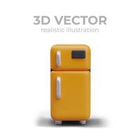 Yellow refrigerator in cartoon style. Kitchen appliances. Device for cooling, freezing vector