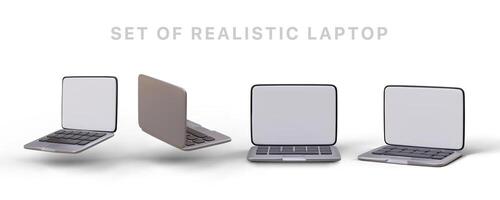 3d laptop from different angles. Set of realistic minibook images vector