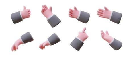 Sign language. Set of 3D icons of male hand gestures. Movements with palm and fingers vector