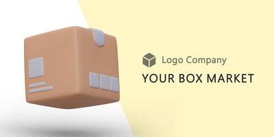 Web page with big realistic 3d box. Your box market slogan vector