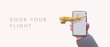 Book your flight. Advertising template for mobile application vector