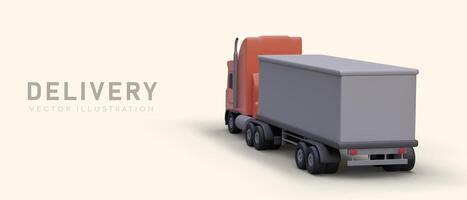 3D truck, rear view. Advertising horizontal template. Transportation of cargo over long distances vector