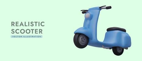 Realistic scooter is racing at full speed. Blue moto scooter is ready to go vector