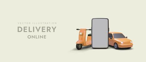 Delivery services by different vehicles. Application for ordering online delivery vector