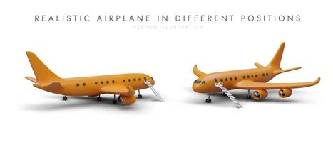 Realistic planes in different positions. Isolated colored 3D objects with shadows for advertising vector