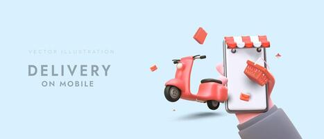 Delivery in phone. Mobile application for ordering courier services vector