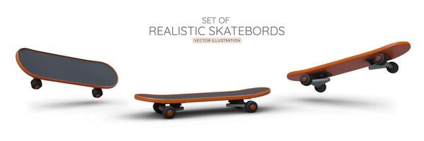 Realistic skateboard from different angles. View of board from above, side, below vector