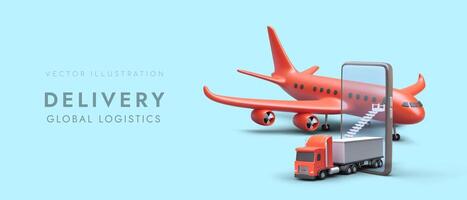 Delivery of global cargo. Complex international logistics. Air and ground transportation vector