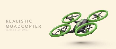 realista quadcopter en aire. 3d imagen con sombra. vector ilustración de helicóptero con cuatro motores