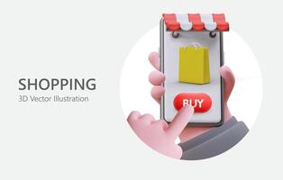 Man hand holds smartphone with open shopping application vector