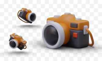 Set of realistic cameras from different angles. Stylish 3D camera with shadows vector