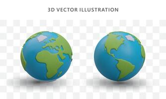 par de 3d vector planetas de colores tierra desde diferente anglos. dibujos animados arcilla de moldear estilo imagen