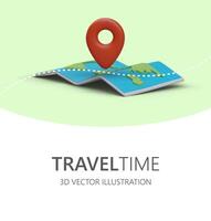 3d realistic location sign on map. Map pointer 3d pin, landing page for travel company vector