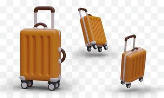 Set of realistic travel suitcases with retractable handle and wheels vector