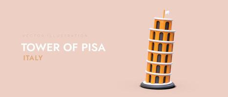 Famous Leaning Tower of Pisa. Realistic rendering of sloping high rise building vector