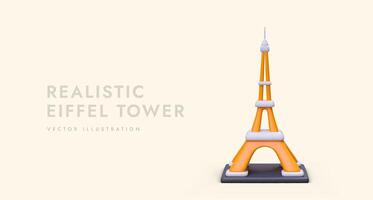 Cartoon 3d poster with realistic Eiffel Tower and place for text vector