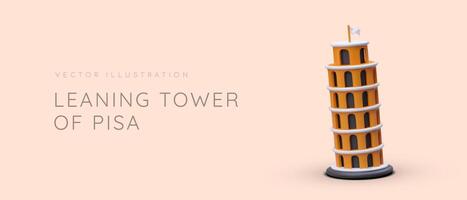 Cartoon poster with realistic Leaning Tower of Pisa in orange color. Web page for travel company vector