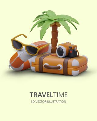 Trip to summer. Tours to warm sea, ocean coast. Vacation at tropical resort
