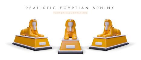 Realistic Sphinx of Giza from different angles. Set of Egyptian mythical creature figures vector