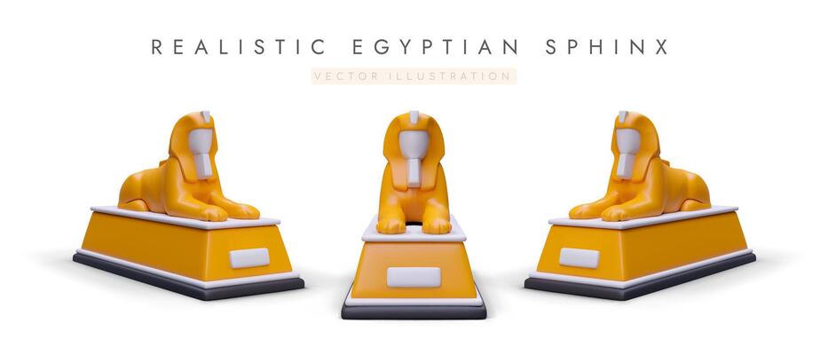 Realistic Sphinx of Giza from different angles. Set of Egyptian mythical creature figures