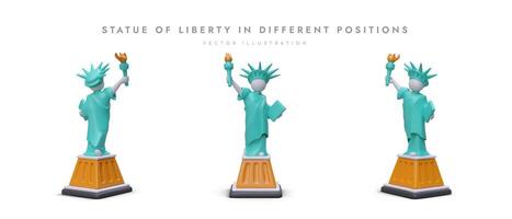 americano estatua de libertad desde diferente lados conjunto de 3d íconos en dibujos animados estilo vector