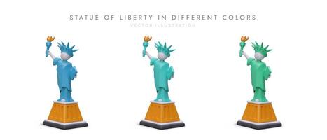 americano estatua de libertad en diferente colores. conjunto de 3d íconos con oscuridad en blanco antecedentes vector