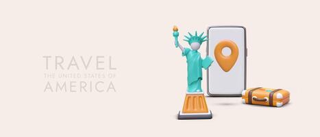 Bright trips to America. Tours in New York. Application for choosing time and schedule of excursions vector