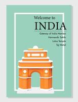Welcome to India. Best examples of Arab and Persian culture. Card template with realistic India Gate vector