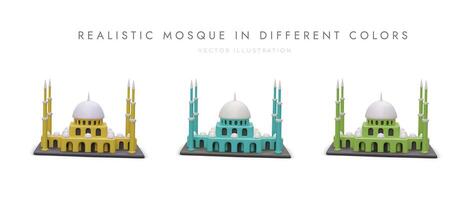 Set of 3D mosques in different colors. Isolated modern icons on architectural theme vector