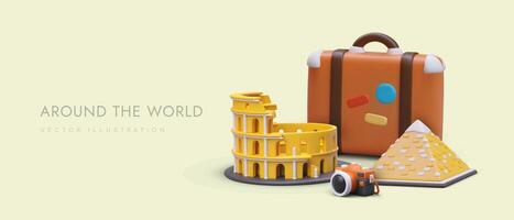 Tourist tours worldwide. Travels to Europe and Africa. Time to see world architecture vector