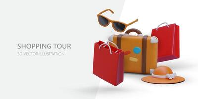 Trip for branded clothes. Things from famous designers. Booking tickets for fashion shows vector