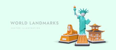 3d monumentos de mundo. puntos de referencia interesante para turistas vector