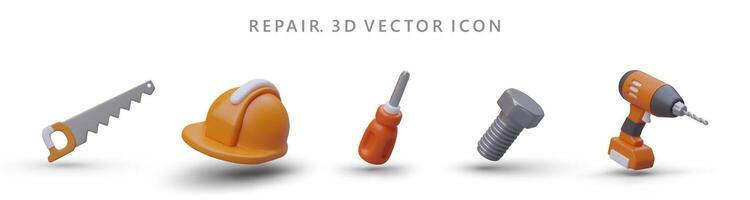 Realistic 3d vector icons with different repair tools