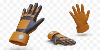 Set of 3D industrial protective gloves in different positions. Professional hand protection vector