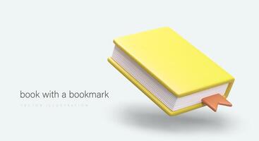 3D closed yellow hardcover book. Thick volume with bookmark vector