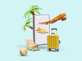 Rest abroad. Advertising of phone application for choosing tour vector