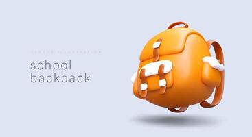 Vector template with 3D backpack. School, student bag in cartoon style