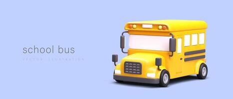 Realistic yellow school bus. Poster on purple background with place for text vector