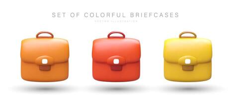 Collection of realistic office briefcases. Handbags in bright colors vector