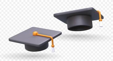 3d realistic academic cap in different positions. Graduation cap for online college website vector