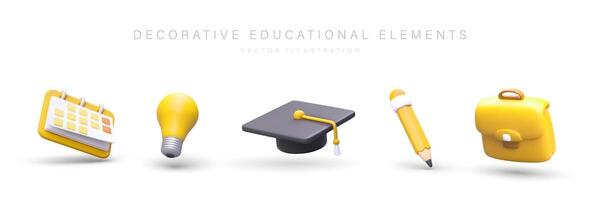 Student supplies. Set of isometric illustrations for educational sites, applications vector