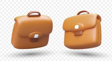 Two realistic briefcases, view from different sides. 3D cases with shadows vector