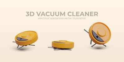 Poster with realistic robot vacuum cleaner in different positions vector