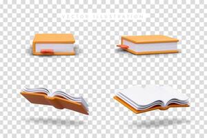 Closed and open realistic books in hard covers. Set of isolated images of educational literature vector